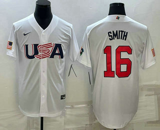 Men%27s USA Baseball #16 Will Smith 2023 White World Baseball Classic Stitched Jersey